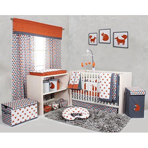  Bacati Playful Foxs 10 Piece Crib Set Including Bumper Pad, OrangeGrey