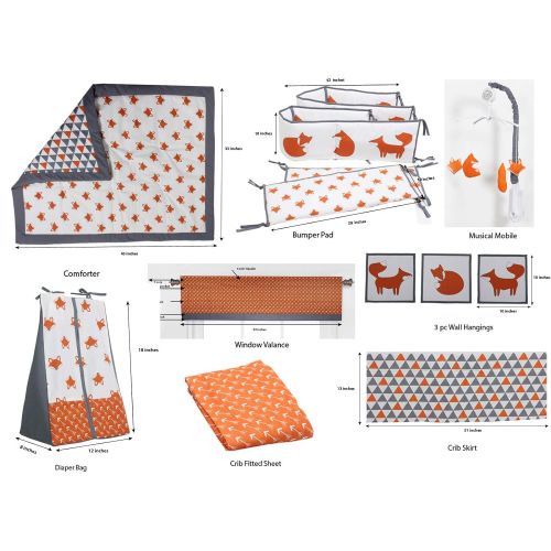  Bacati Playful Foxs 10 Piece Crib Set Including Bumper Pad, OrangeGrey