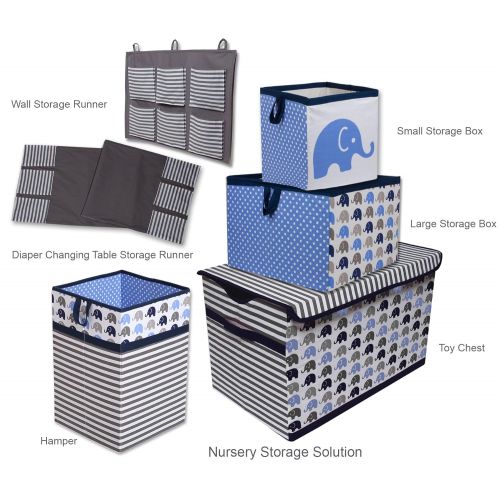  Bacati 10-Piece Elephants Nursery-in-A-Bag Crib Bedding Set with Long Rail Guard, BlueGrey