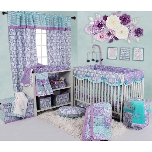  Bacati Isabella Paisley Girls 10 Piece Nursery-in-A-Bag Crib Bedding Set with Long Rail Guard, LilacPurpleAqua