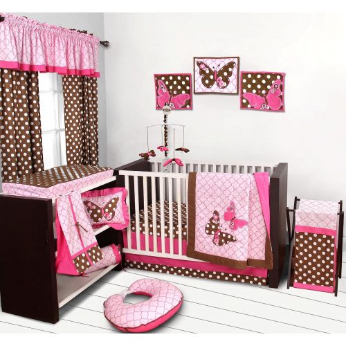  Bacati Butterflies 10 Piece Crib Bedding Set with 2 Crib fitted sheets, PinkChocolate