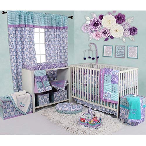  Bacati Isabella Paisley Girls 10 Piece Nursery-in-A-Bag Crib Bedding Set with Bumper Pad, LilacPurpleAqua