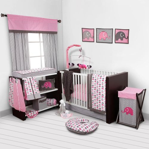  Bacati Elephants PinkGrey 10 pc Crib Set Bumperfree