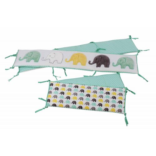  Bacati Elephants Unisex 10 Piece Nursery-in-A-Bag Crib Bedding Set with Bumper Pad, 100 Percent Cotton Percale for US Standard Cribs, MintYellowGrey