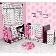 Bacati Ikat Chevron Muslin 10 Piece Crib Set with Bumper Pad, PinkGrey