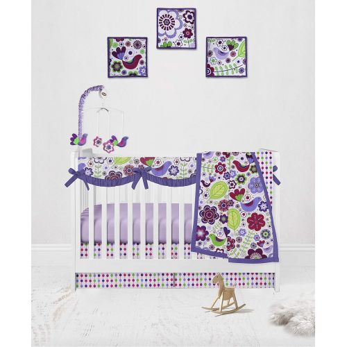  Bacati Botanical Girls 10-Piece Nursery-in-A-Bag Crib Bedding Set with Long Rail Guard, Purple