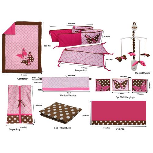  Bacati Butterflies pinkchocolate 10 pc Crib Set