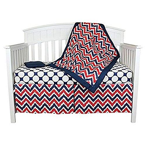  Bacati Zig Zag 4 Piece Crib Bedding Set, BlueRed