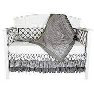 Bacati Polka Dots and Stripes 8-in-1 Cotton Baby Crib Bedding Set, Grey