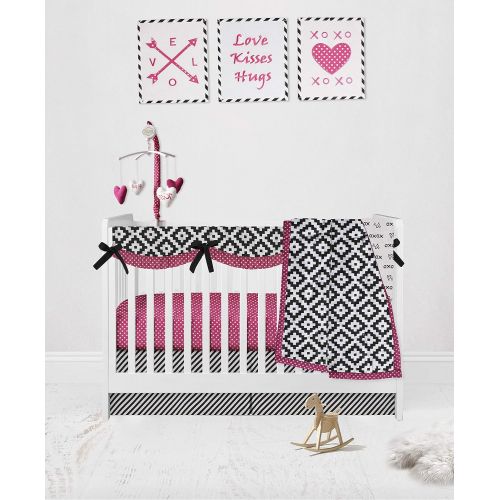  Bacati Love Girls 10 Piece Crib Bedding Set, BlackFuschia