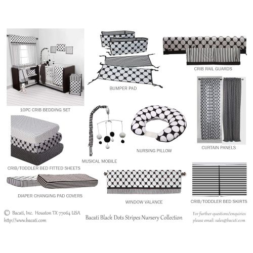  Bacati - Dotspin Stripes Blackwhite 10 Pc Crib Set Including Bumper Pad