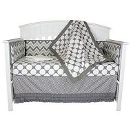 Bacati Zig Zag and Dots 4-in-1 Cotton Baby Crib Bedding Set with Bumper Pad, Grey