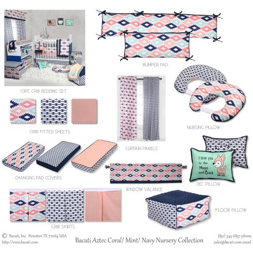  Bacati Aztec Emma Unisex 10 Piece Crib Bedding Set, CoralMintNavy