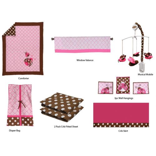  Bacati Ladybugs 10 Piece Crib Bedding Set with 2 Crib fitted sheets, PinkChocolate