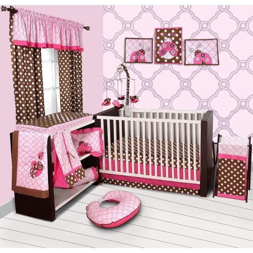  Bacati Ladybugs 10 Piece Crib Bedding Set with 2 Crib fitted sheets, PinkChocolate