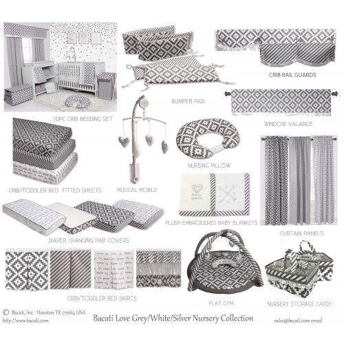  Bacati Love Unisex 10 Piece Nursery in a Bag Crib Bedding Set with Bumper Pad, GreySilver