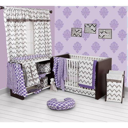  Bacati - PurpleGrey Ikat Chevron Muslin 10 Pc Crib Set with Bumper Pad