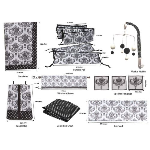 Bacati - Classic Damask Whiteblack 10 Pc Crib Set Including Bumper Pad