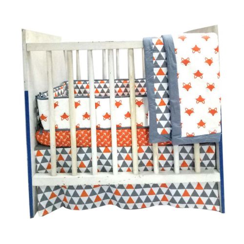  Bacati Playful Fox 3-Piece Portable Crib Bedding Set, Orange/Grey