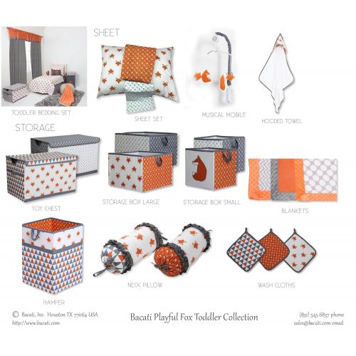  Bacati Playful Fox 3-Piece Portable Crib Bedding Set, Orange/Grey