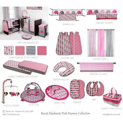  Bacati Elephants 3-Piece Portable Crib Bedding Set, Pink/Grey