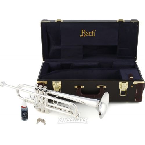  Bach LR180 Stradivarius Professional Bb Trumpet - Silver-Plated with 72 Bell and Reversed Lead Pipe