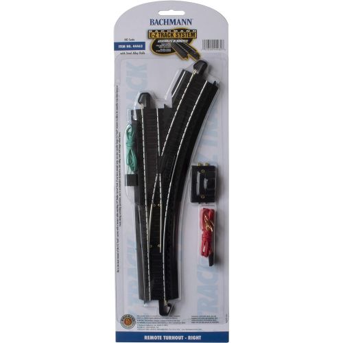  Bachmann Trains - Snap-Fit E-Z TRACK REMOTE TURNOUT - RIGHT (1/card) - STEEL ALLOY Rail With Black Roadbed - HO Scale