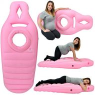 Back & Bump Comfort Cozy Bump Pregnancy Pillow - New 2019 Design - Added Chest & Neck Comfort - Pregnancy Bed Inflatable Mattress for Back Pain (Pink)