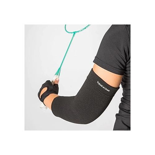  Back on Track Physio 4-Way Stretch Black Elbow Brace - Enhanced Recovery & Support for Tennis, Golf, Training, Work and Daily Activities, S