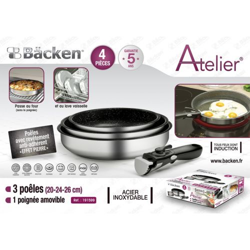  Backen Profi 191599-set poeles-4-teilig fuer alle Herde, Induktion, Edelstahl, Edelstahl, 28,5x 28,5x 9,5cm