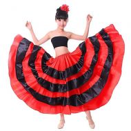 Backgarden Girl Children Gypsy Performance Tiered Skirt Belly Spanish Bull Dance Dress red/Black