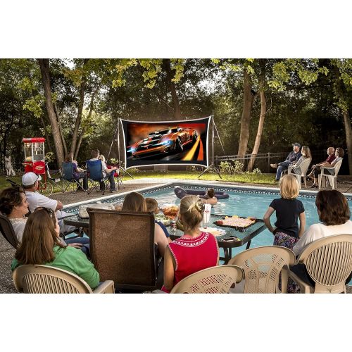  11 IndoorOutdoor EZ Dual Tech Projector Screen for Backyard Theater Systems | Blower-Free Portable Outdoor Theater Screen (Front & Rear Viewing)