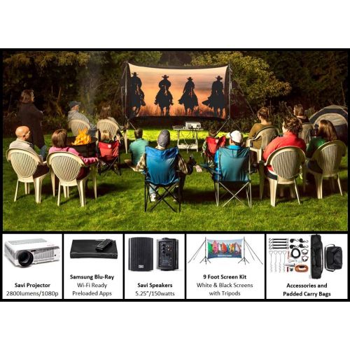  Backyard Theater Systems Backyard Theater Kit | Recreation Series System | 9 Front and Rear Projection Screen with HD Savi 1080p Projector, Surround Sound System & Blu-Ray Player wWiFi (EZ-950)