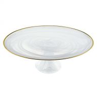 White Alabaster Glass with Gold Trim 13 Glass Cake Stand by Badash (Gold) (Silver Trim)