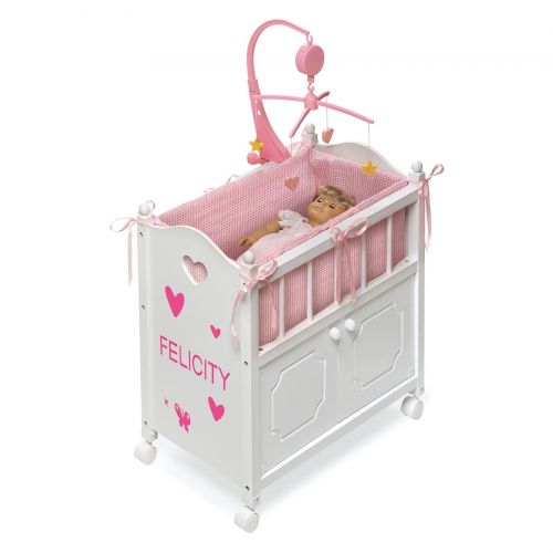  Badger Basket Gingham Doll Crib with Cabinet, Bedding, and Mobile - WhitePinkby Badger Basket