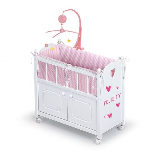  Badger Basket Gingham Doll Crib with Cabinet, Bedding, and Mobile - WhitePinkby Badger Basket