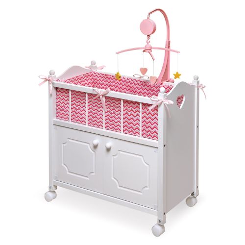  Badger Basket Gingham Doll Crib with Cabinet, Bedding, and Mobile - WhitePinkby Badger Basket