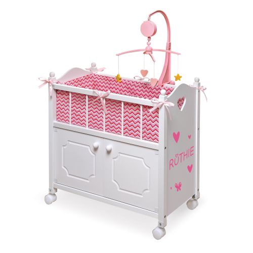  Badger Basket Gingham Doll Crib with Cabinet, Bedding, and Mobile - WhitePinkby Badger Basket