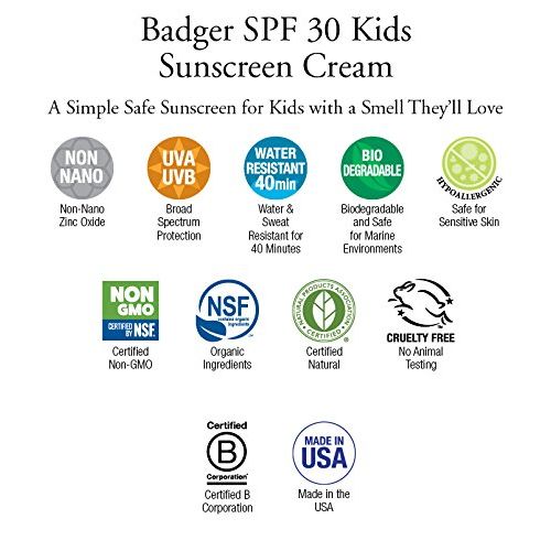  Badger Kids Sunscreen Cream SPF 30, 2.9 oz, 2 Pack