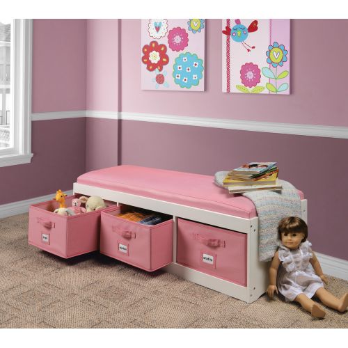  Badger Basket Kids Storage Bench with Cushion and Three Bins, Multiple Colors