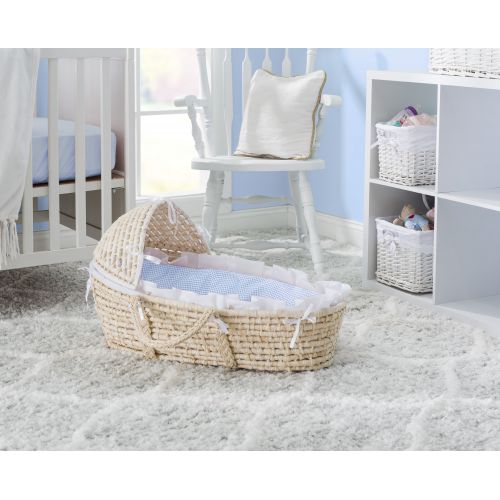  Badger Basket - Espresso Moses Basket with Hood and Brown Polka Dot Bedding