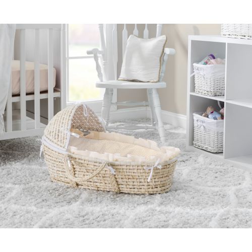  Badger Basket - Espresso Moses Basket with Hood and Brown Polka Dot Bedding