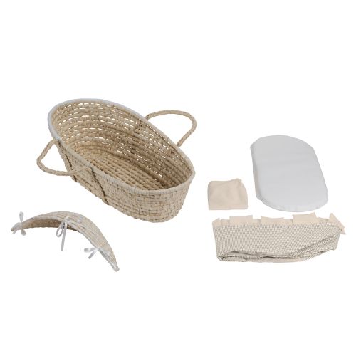  Badger Basket - Espresso Moses Basket with Hood and Brown Polka Dot Bedding