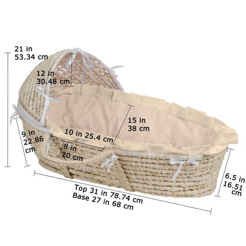  Badger Basket - Espresso Moses Basket with Hood and Brown Polka Dot Bedding