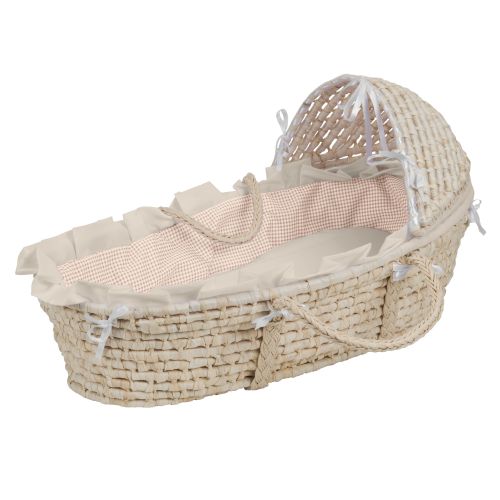  Badger Basket - Espresso Moses Basket with Hood and Brown Polka Dot Bedding