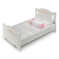 Badger Basket Doll Bed with Bedding and Free Personalization Kit - White Rose - Fits American Girl, My Life As & Most 18 Dolls