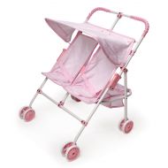 Badger Basket Folding Double Doll Umbrella Stroller - Pink/Gingham - Fits American Girl, My Life As & Most 18 Dolls