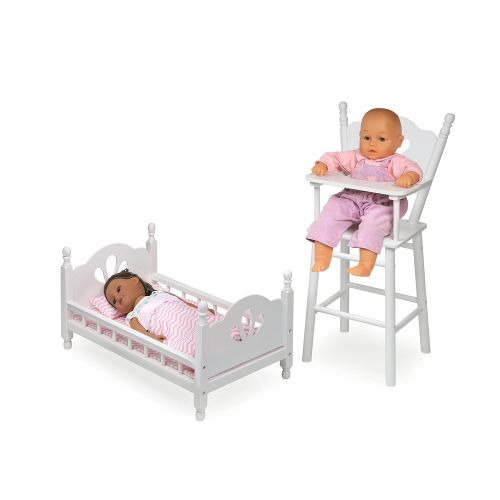  Badger Basket English Country Baby Furniture High Chair/Bed Playset (fits American Girl Dolls), White/Pink