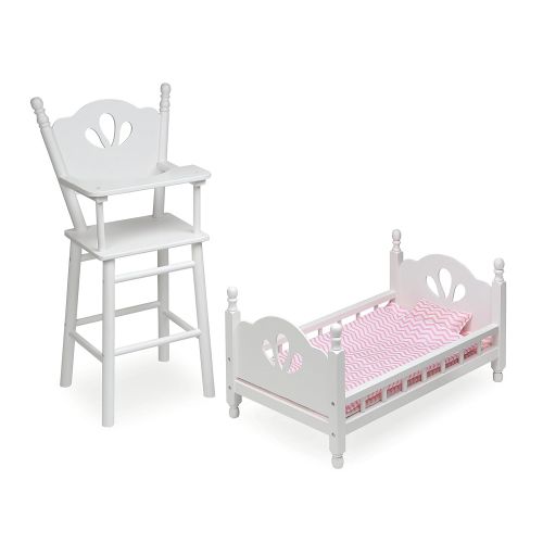  Badger Basket English Country Baby Furniture High Chair/Bed Playset (fits American Girl Dolls), White/Pink