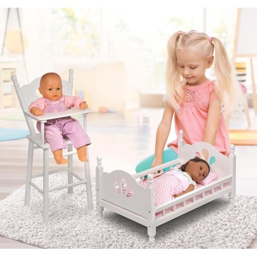  Badger Basket English Country Baby Furniture High Chair/Bed Playset (fits American Girl Dolls), White/Pink